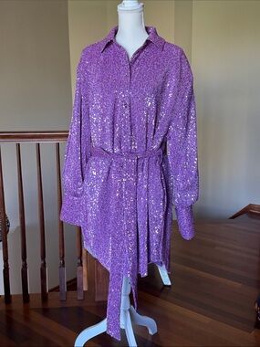 STINE GOYA Purple/Pink Sequin-Trim Dress